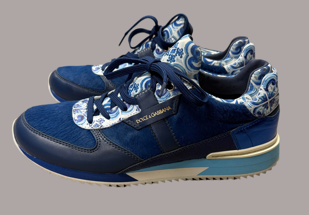 Dolce & Gabbana Majolica Print Leather Sneakers Sz. 38