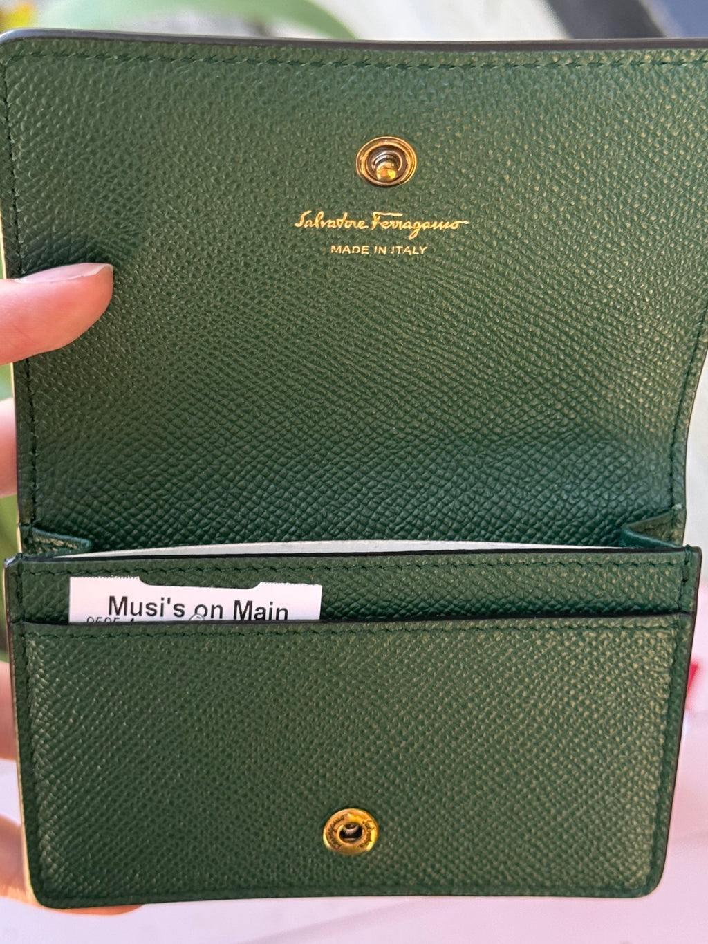 Salvatore Ferragamo Green Leather Double Gancini Mini Wallet