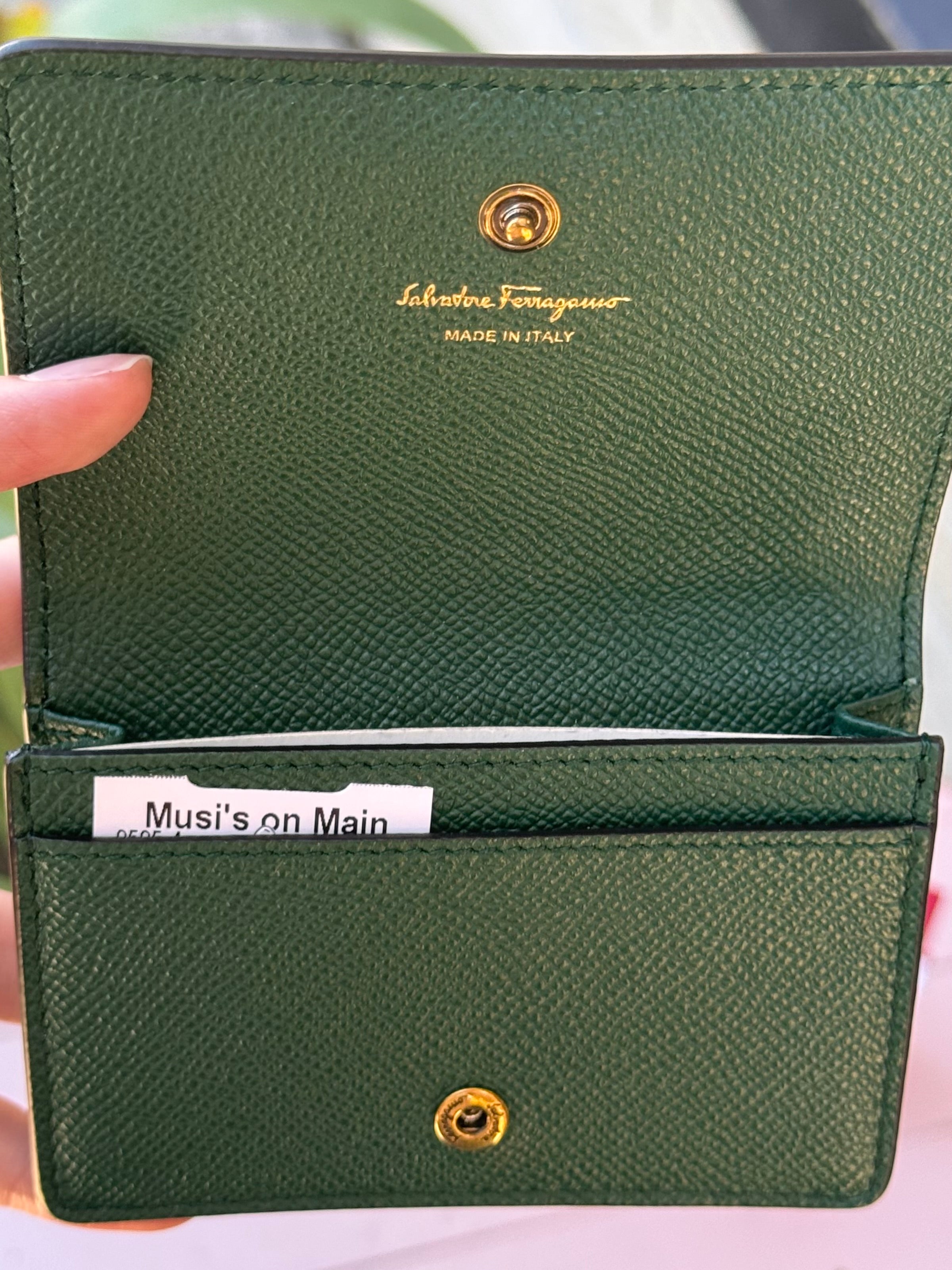 Salvatore Ferragamo Green Leather Double Gancini Mini Wallet