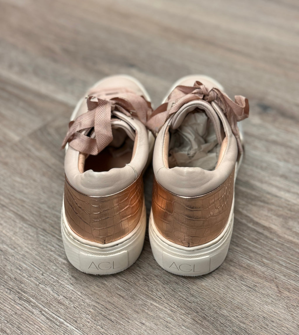AGL Pink & Gold Leather Casual Platform Sneakers Sz. 7/8