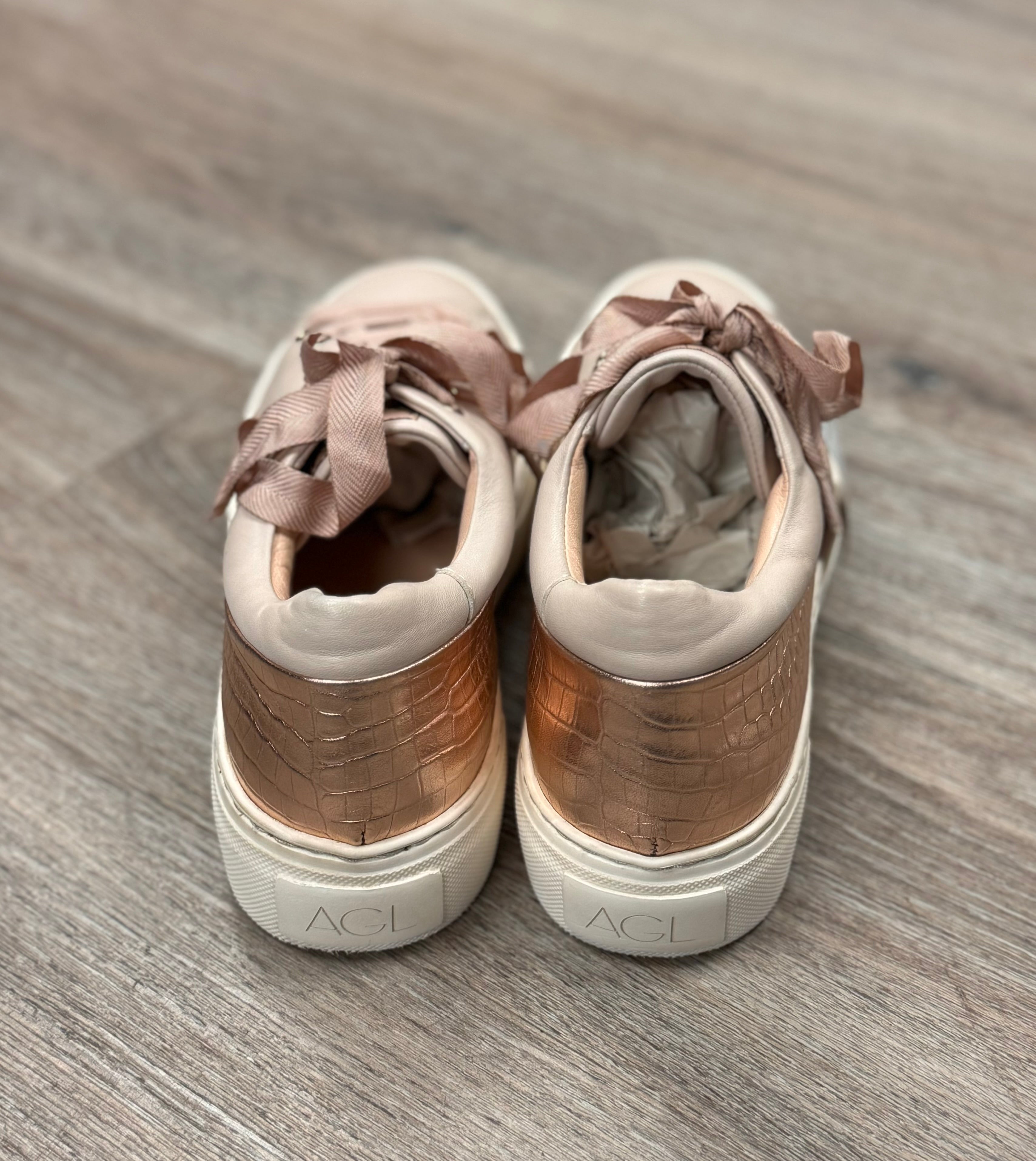 AGL Pink & Gold Leather Casual Platform Sneakers Sz. 7/8