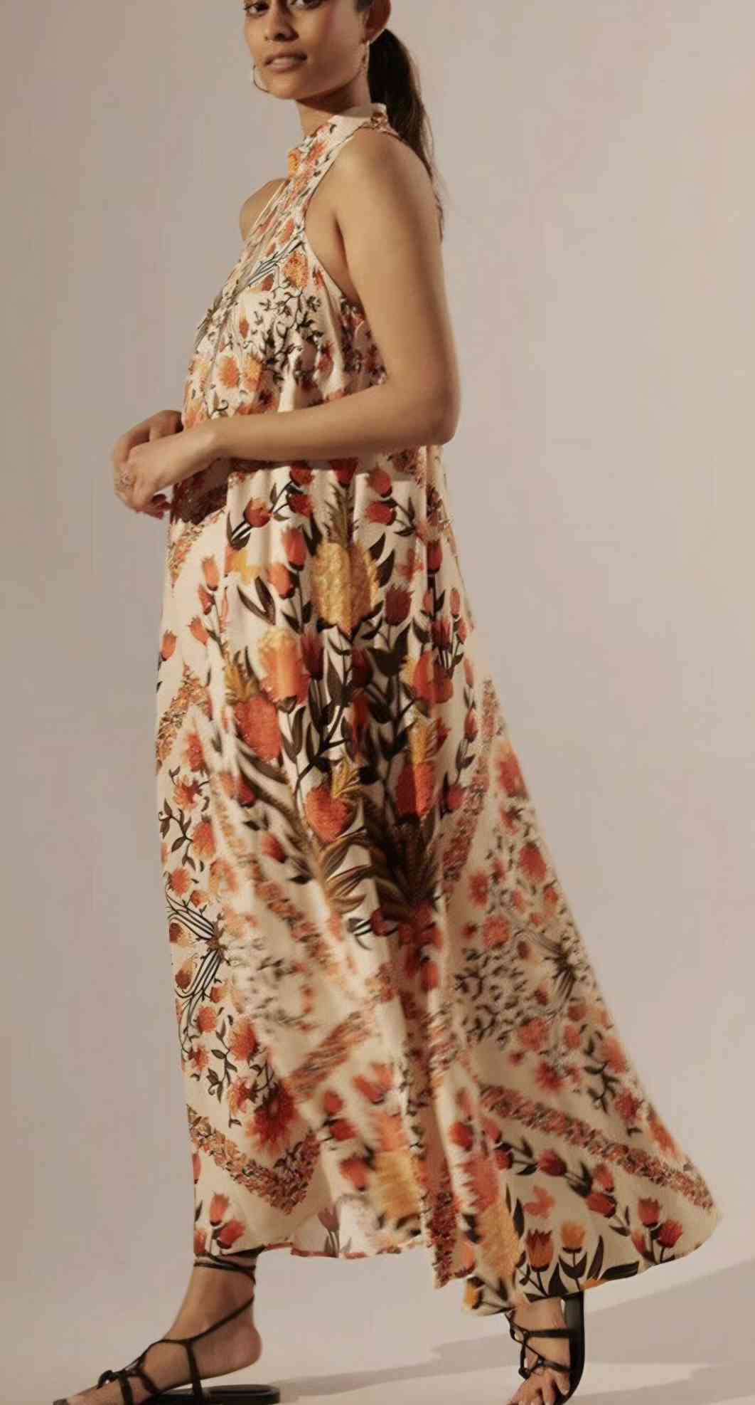 FARM RIO Halter Maxi Folkloric Floral Dress Sz. 1X