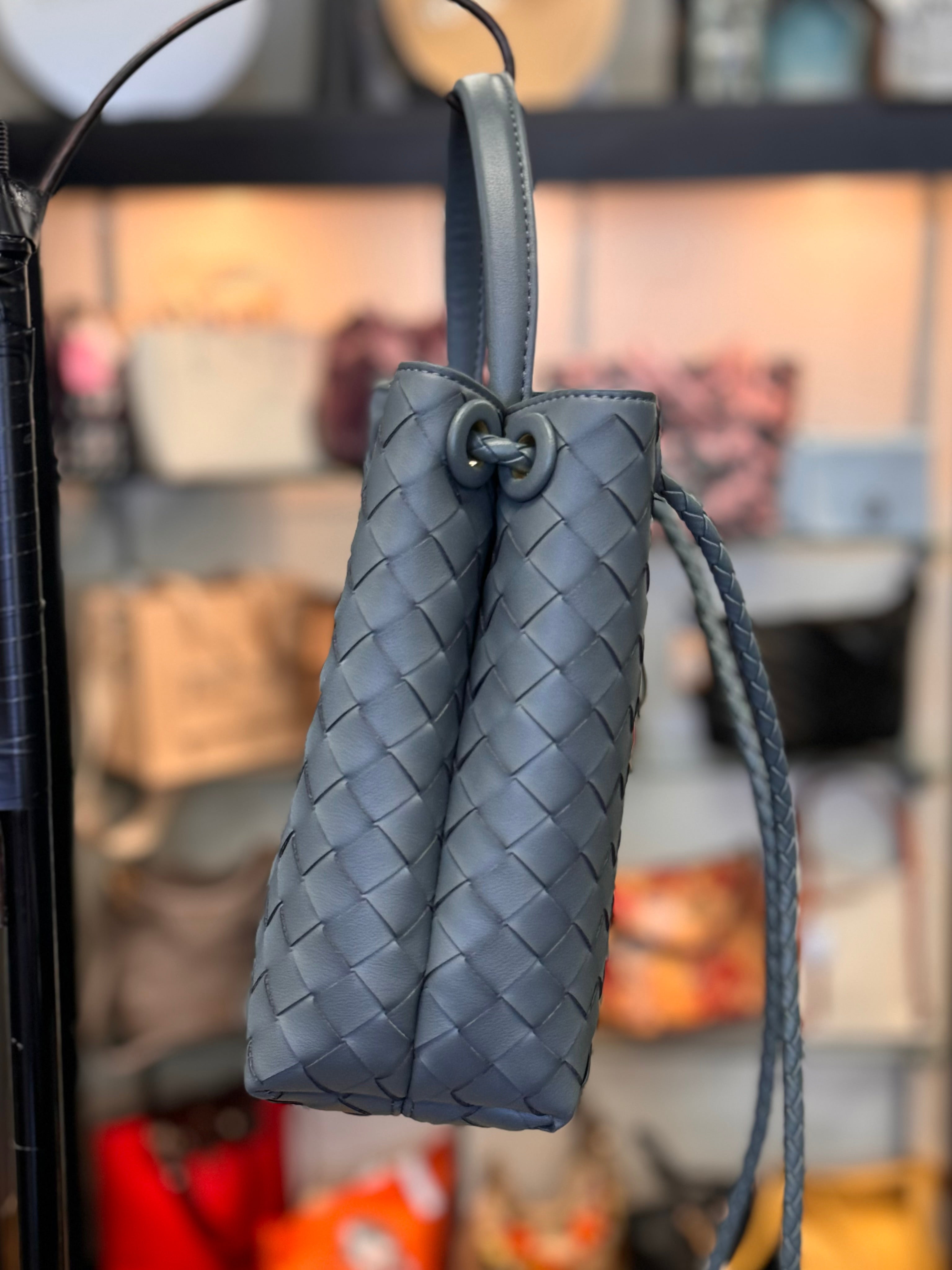 TIFFANY & FRED Blue Woven Leather Mini Top Handle Bag
