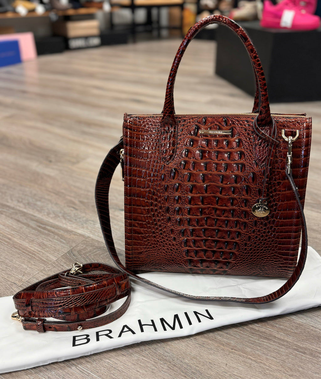 BRAHMIN Brown Croc Embossed Caroline Melbourne Bag