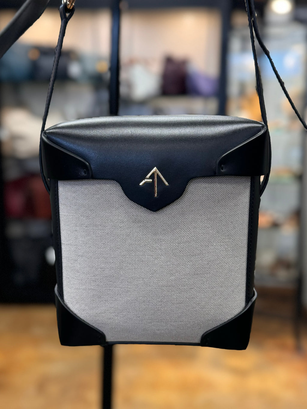 MANU Atelier Black & Cream Canvas & Leather Mini Pristine Bag