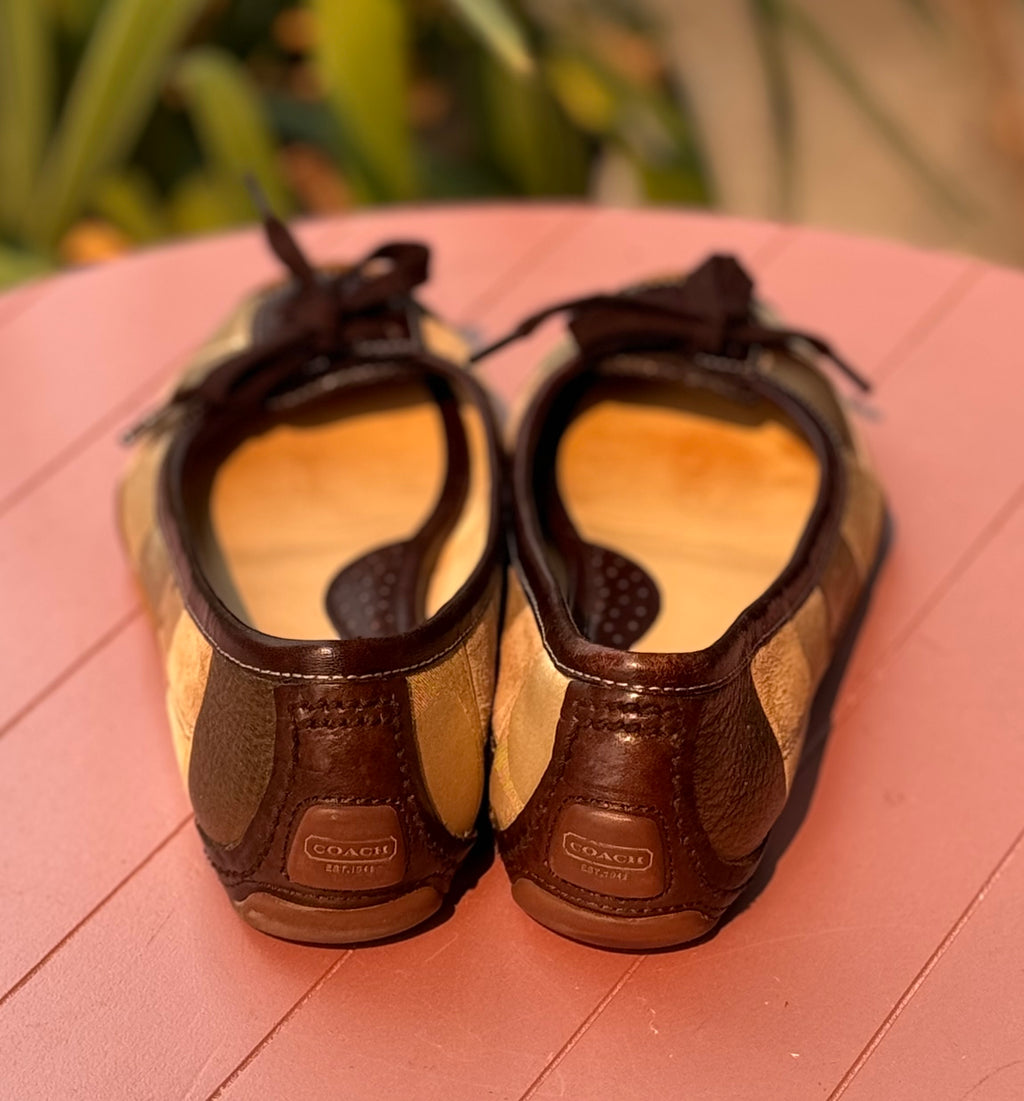 COACH Brown Y2K Vintage Suede Leather Jasmine Patchwork Flats Sz. 7.5