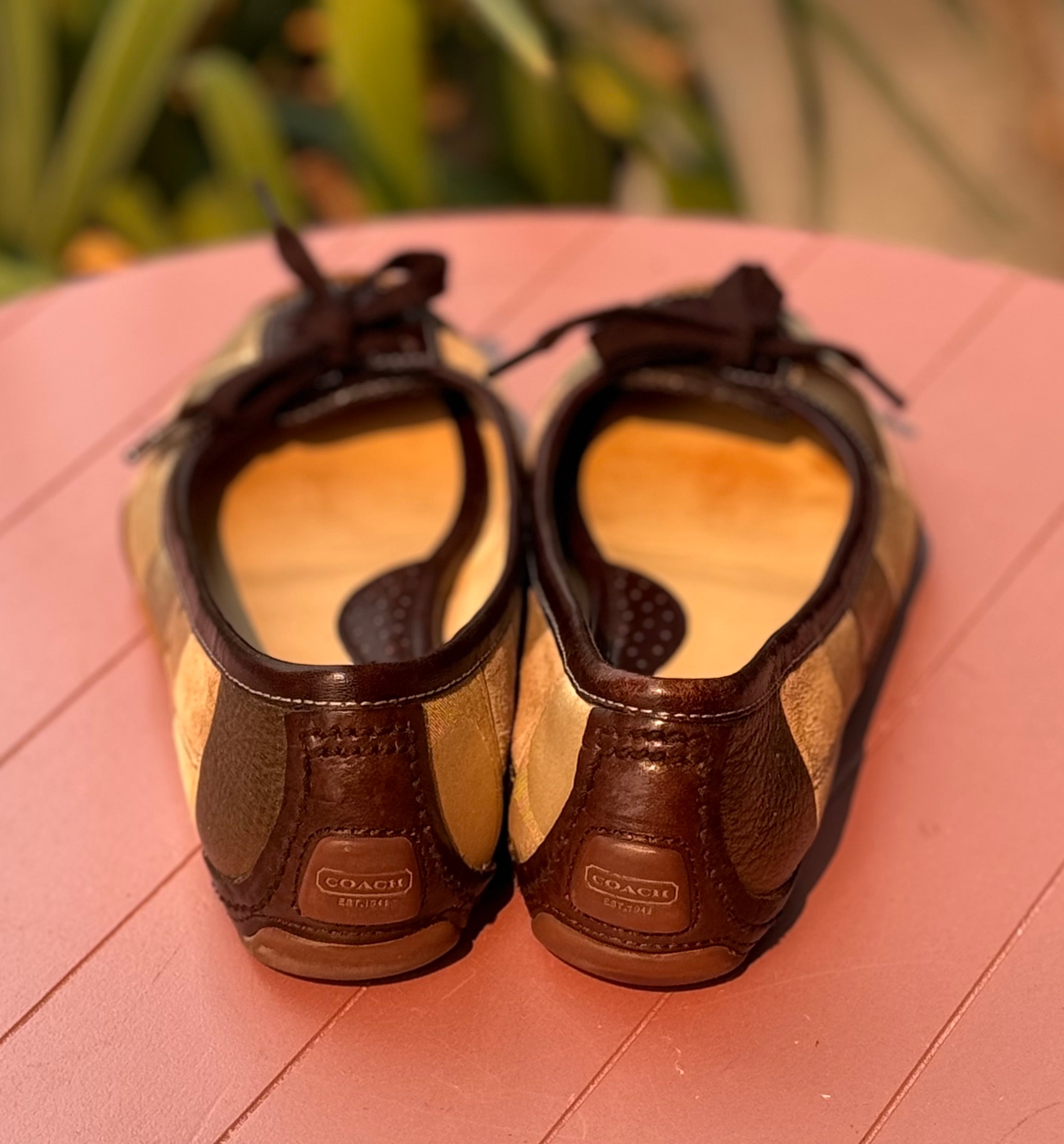 COACH Brown Y2K Vintage Suede Leather Jasmine Patchwork Flats Sz. 7.5