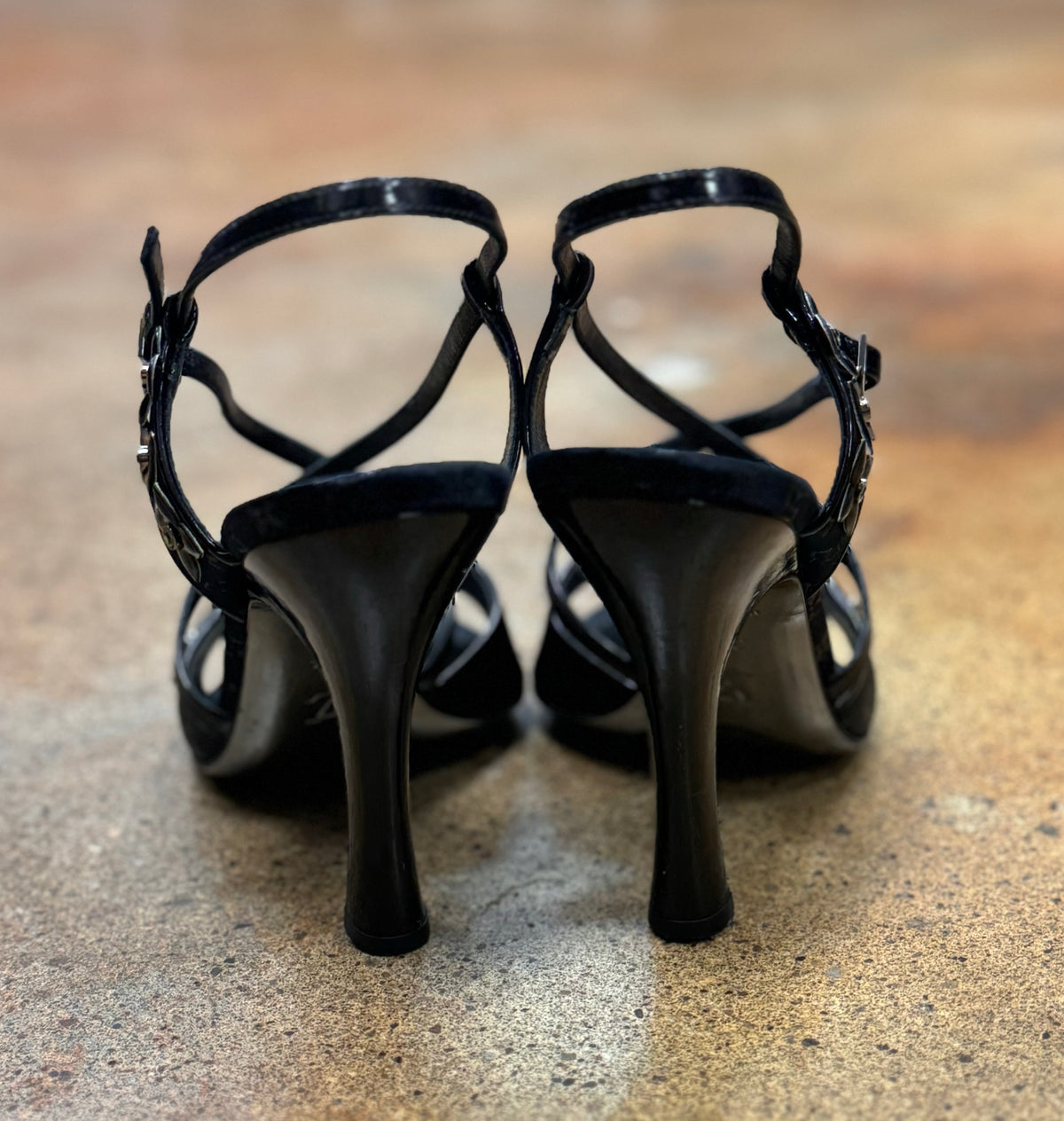 LOUIS VUITTON Y2K Vintage Black Strappy Heels Sz. 7 1/2