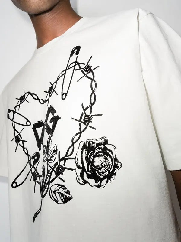 SOLD! DOLCE & GABBANA White Men's 100% Cotton Wire Heart Safety Pin T-Shirt Sz. 54