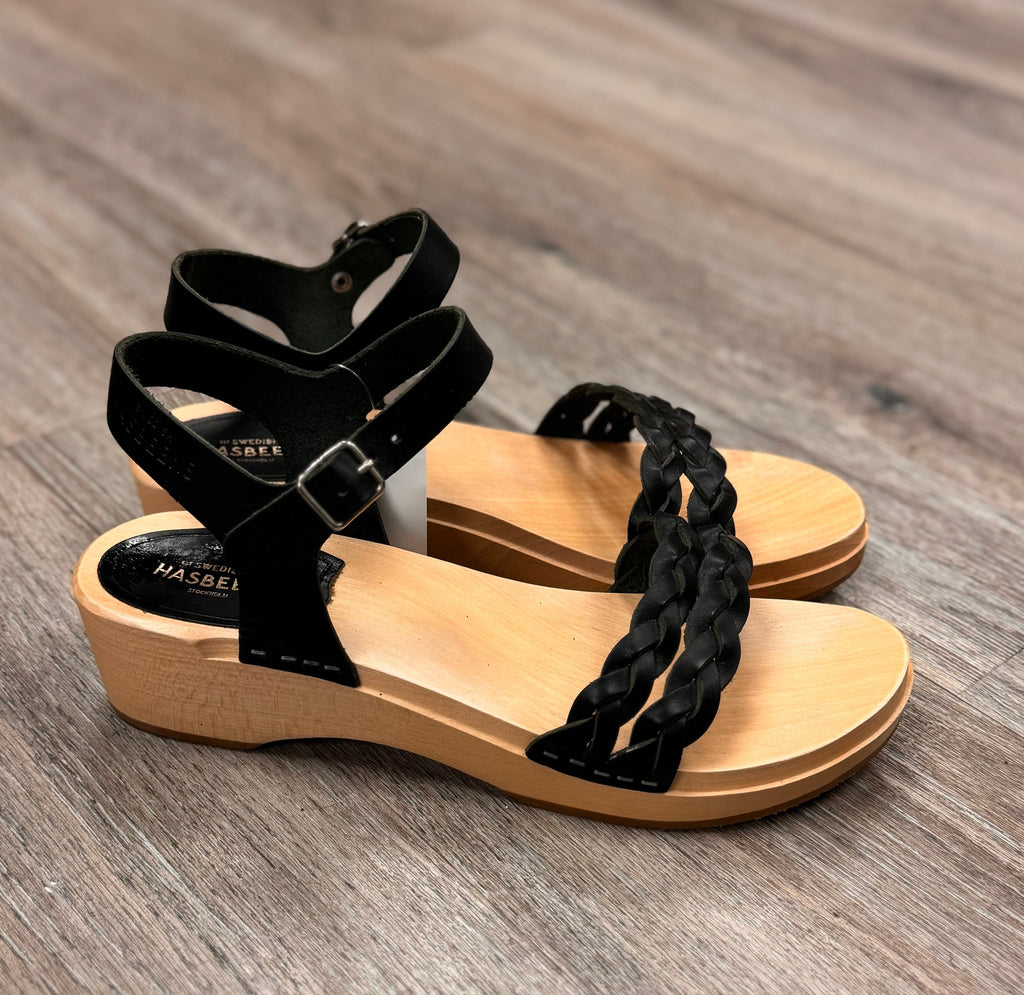 HASBEENS Black Tanja Debutant Wooden Clog Sz. 39