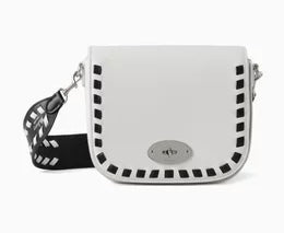 MULBERRY White & Black Leather Darley Small Satchel Crossbody Turn Lock Bag