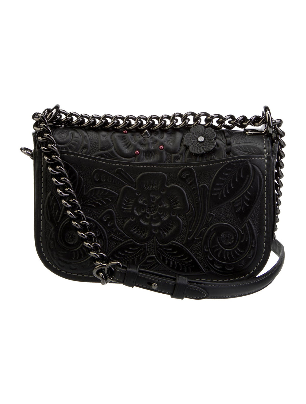 COACH 1941 Swagger Black Tea Rose Tooling Shoulder Bag