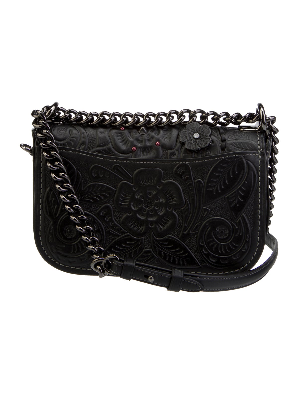 COACH 1941 Swagger Black Tea Rose Tooling Shoulder Bag
