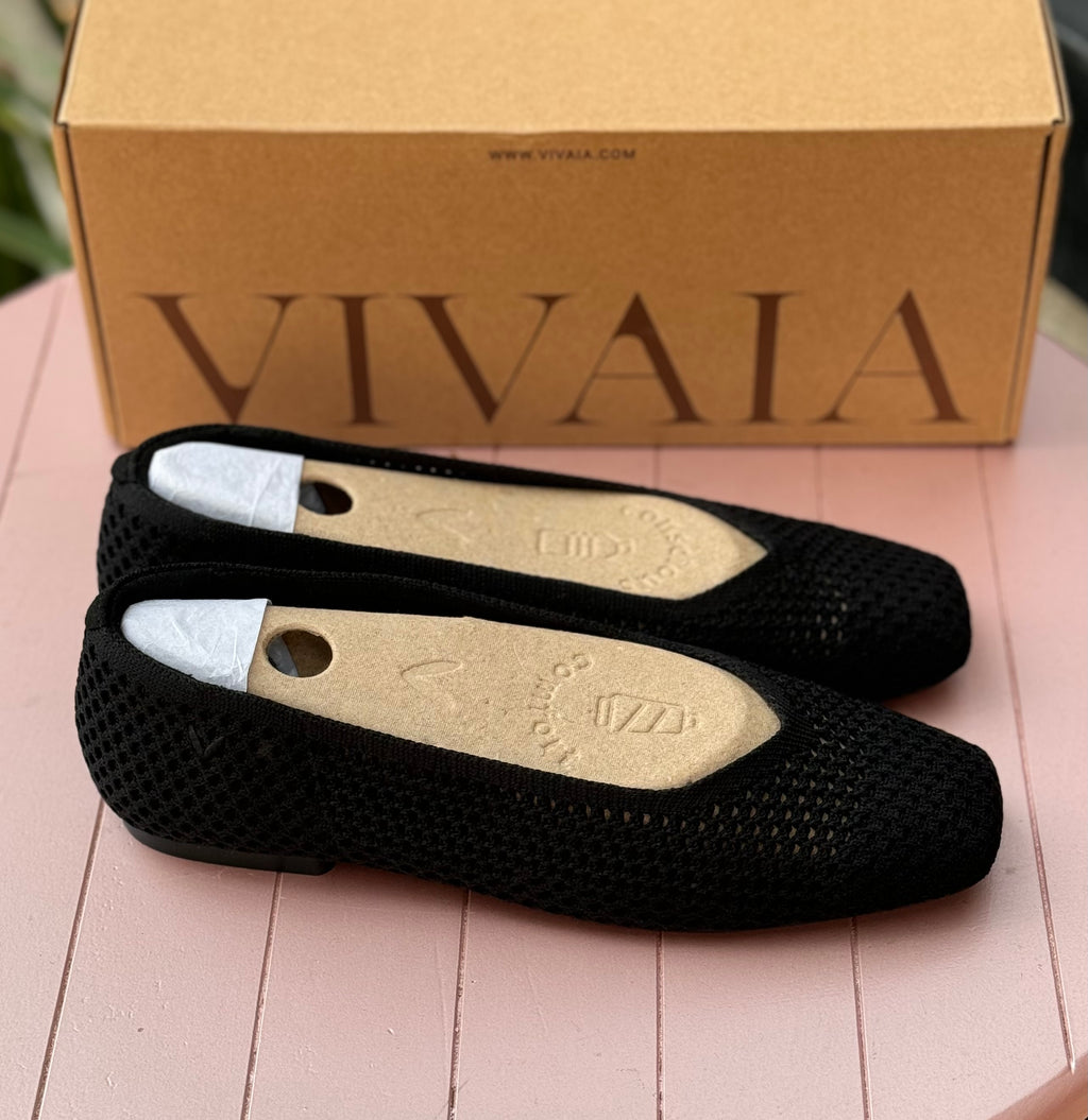 VIVAIA Margot 2.0 Black Mesh Square Toe Ballet Flats Sz. 39 / 8-8.5