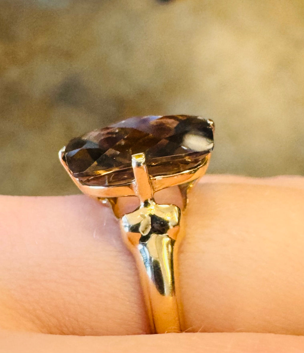 CLYDE DUNEIER 14k Gold & Smoky Quartz Ring Sz. 7