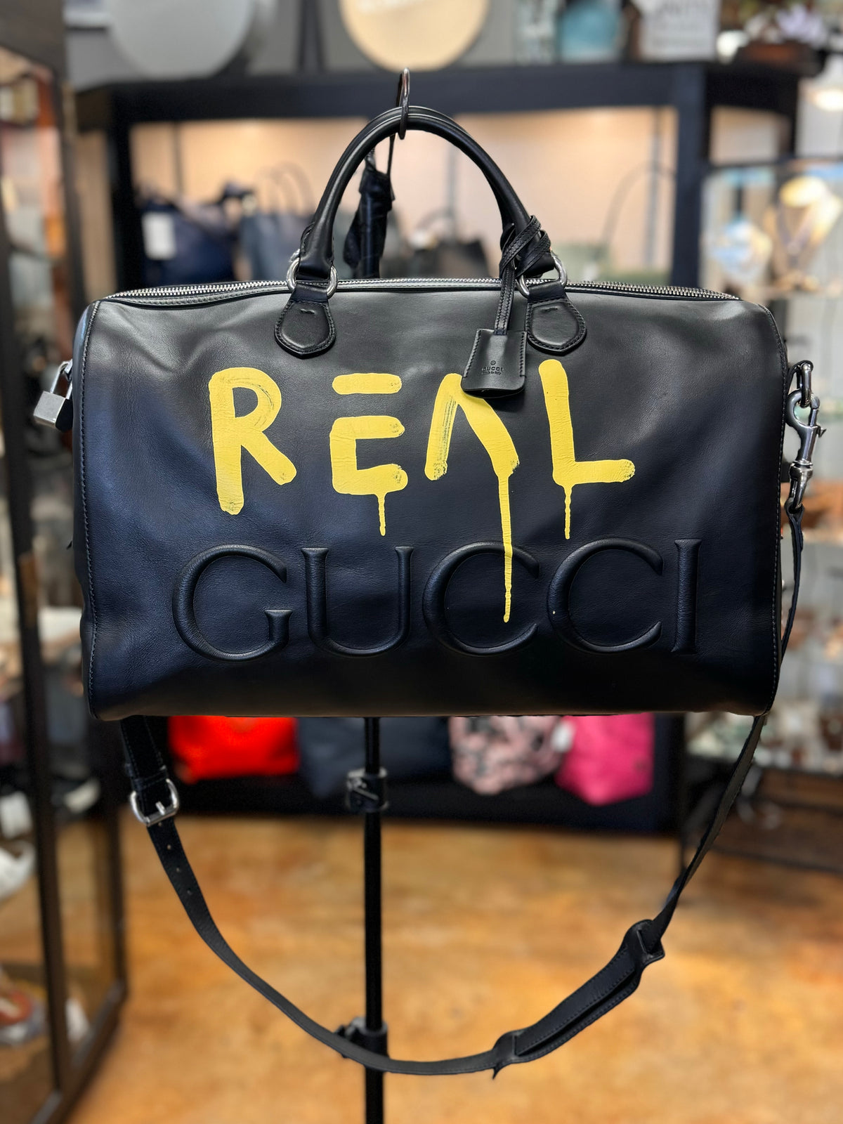 GUCCI Black Gucci Ghost Graffiti Duffle Travel Bag