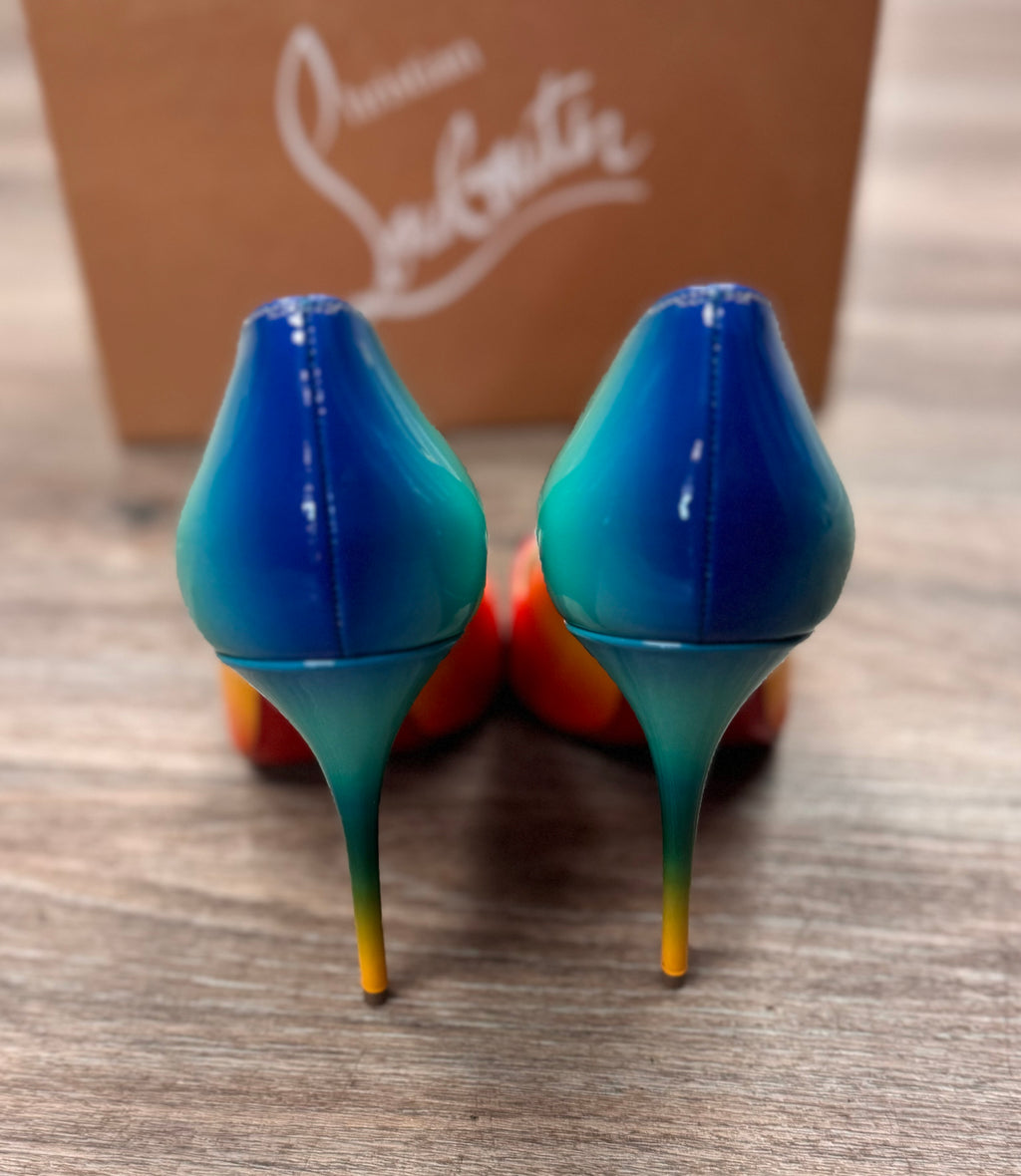Christian LouBoutin Patent Leather Pigalle Follies Rainbow Ombré Heels Sz. 39 / 9 NEW!