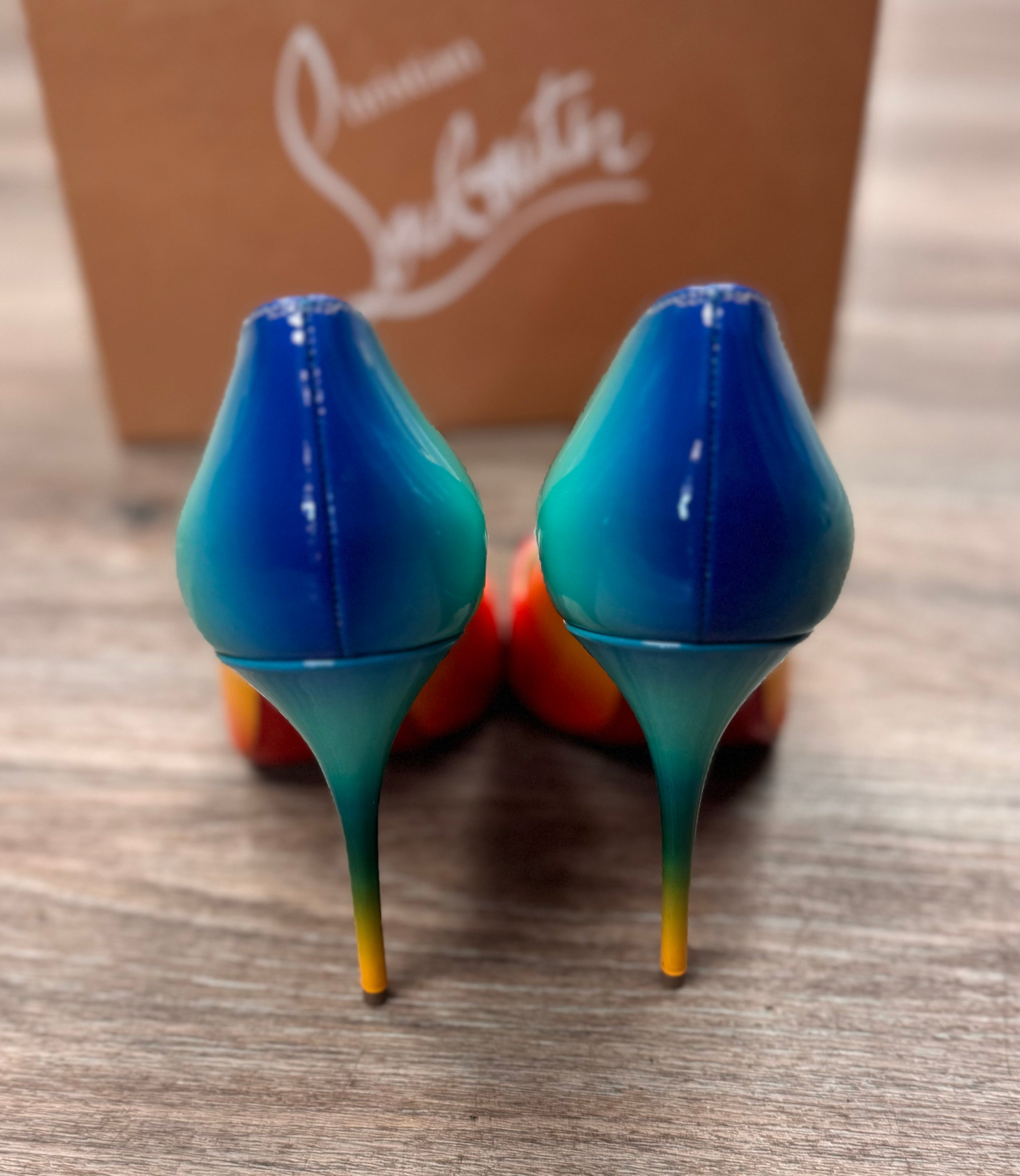 Christian LouBoutin Patent Leather Pigalle Follies Rainbow Ombré Heels Sz. 39 / 9 NEW!
