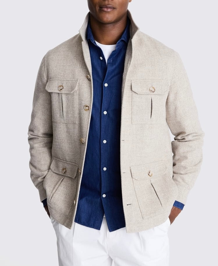 MOSS Light Camel Men’s Safari Button-Up Shacket - Large