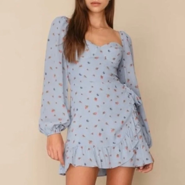 Reformation Blue Floral Cammi Mini Dress Sz. 12