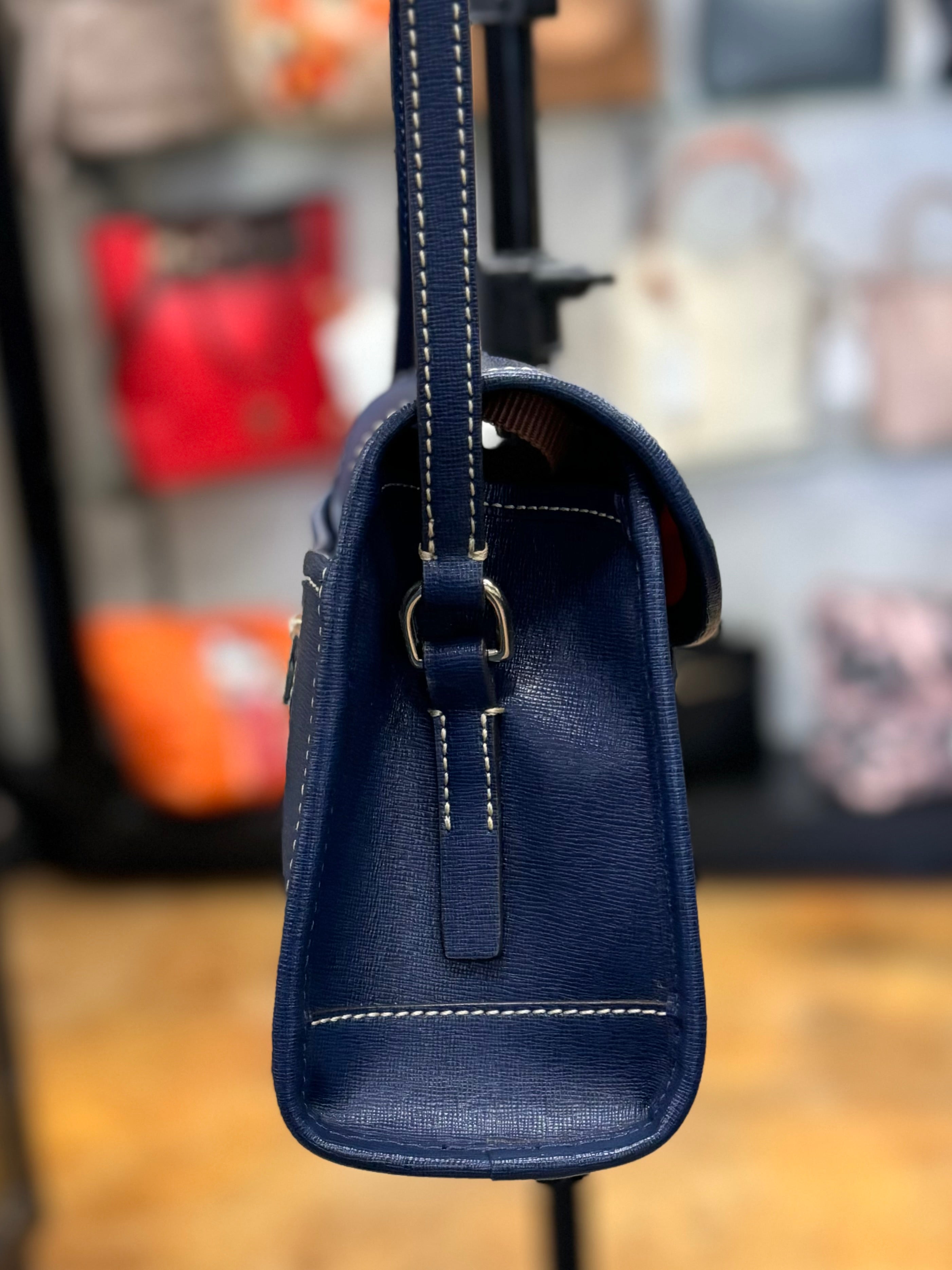 DOONEY & BOURKE Blue Saffiano Leather Fold Over Crossbody
