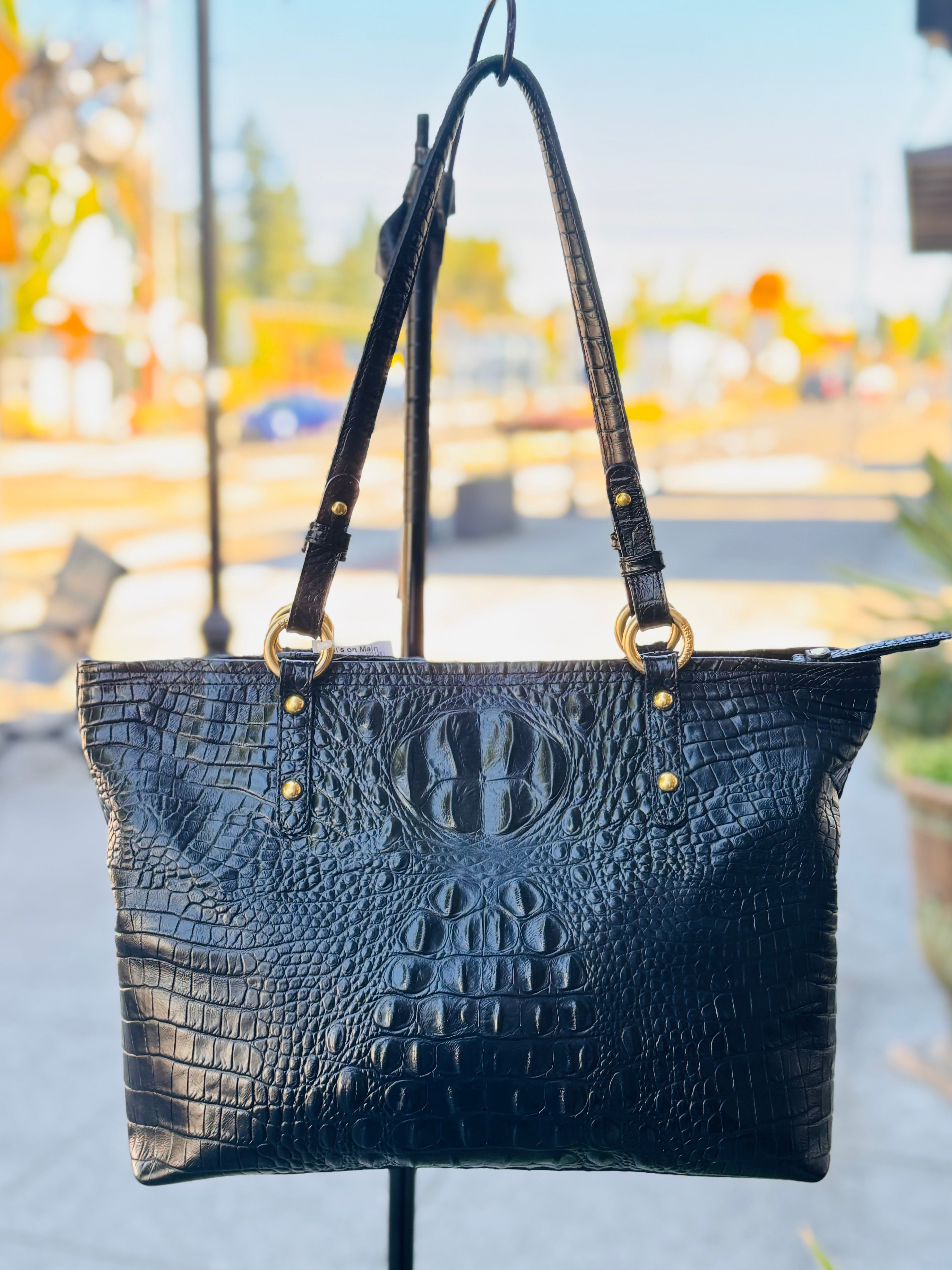 BRAHMIN Croc. Embossed Leather Vintage Y2K Tote Bag