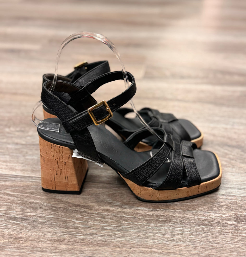 Paul Green Tina Fisherman Black Leather Slingback Sandal Heels Sz. 10