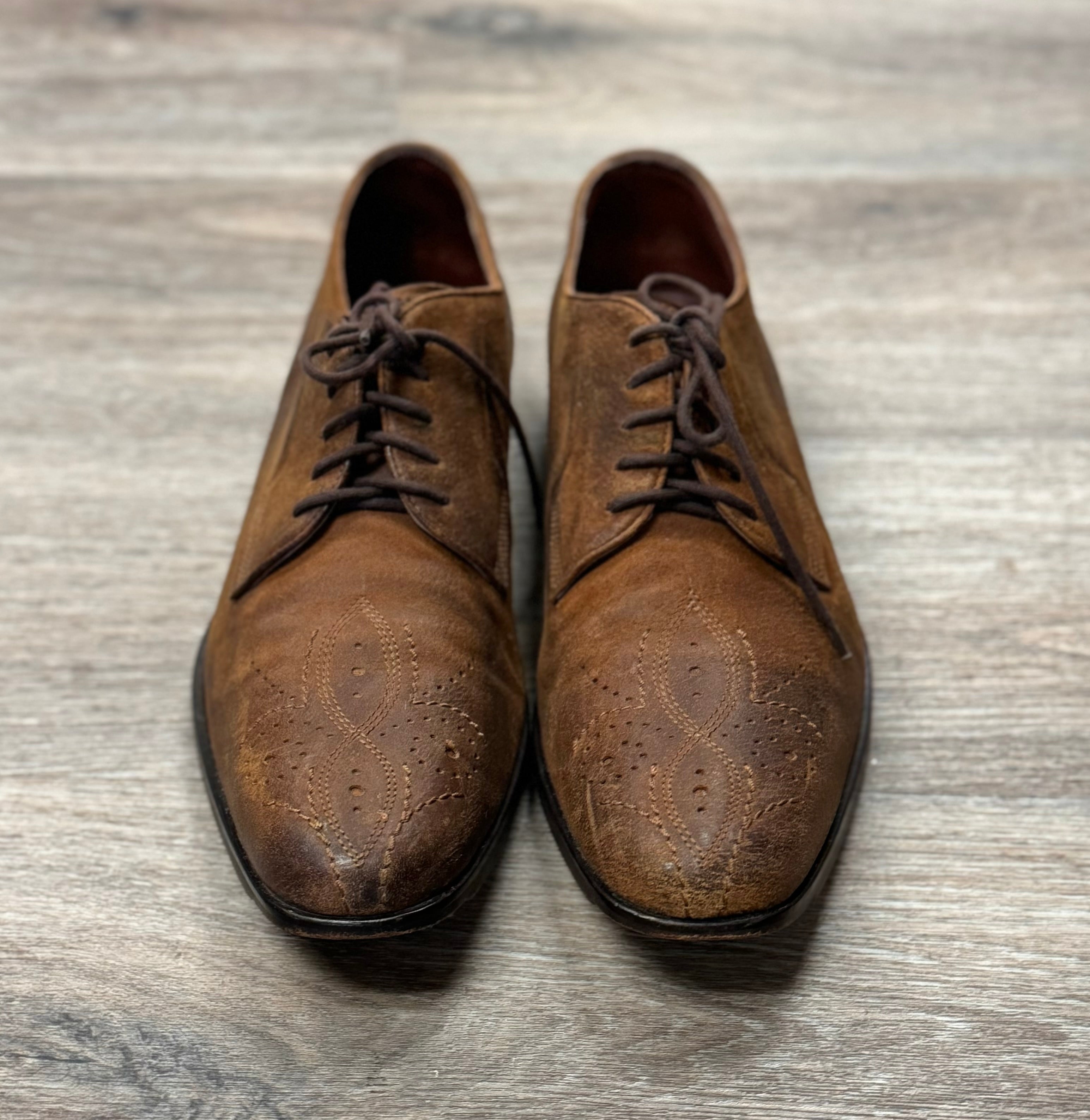 Men's BOSS Brown Leather Embroidered Lace Up Oxford Shoes Sz. 43