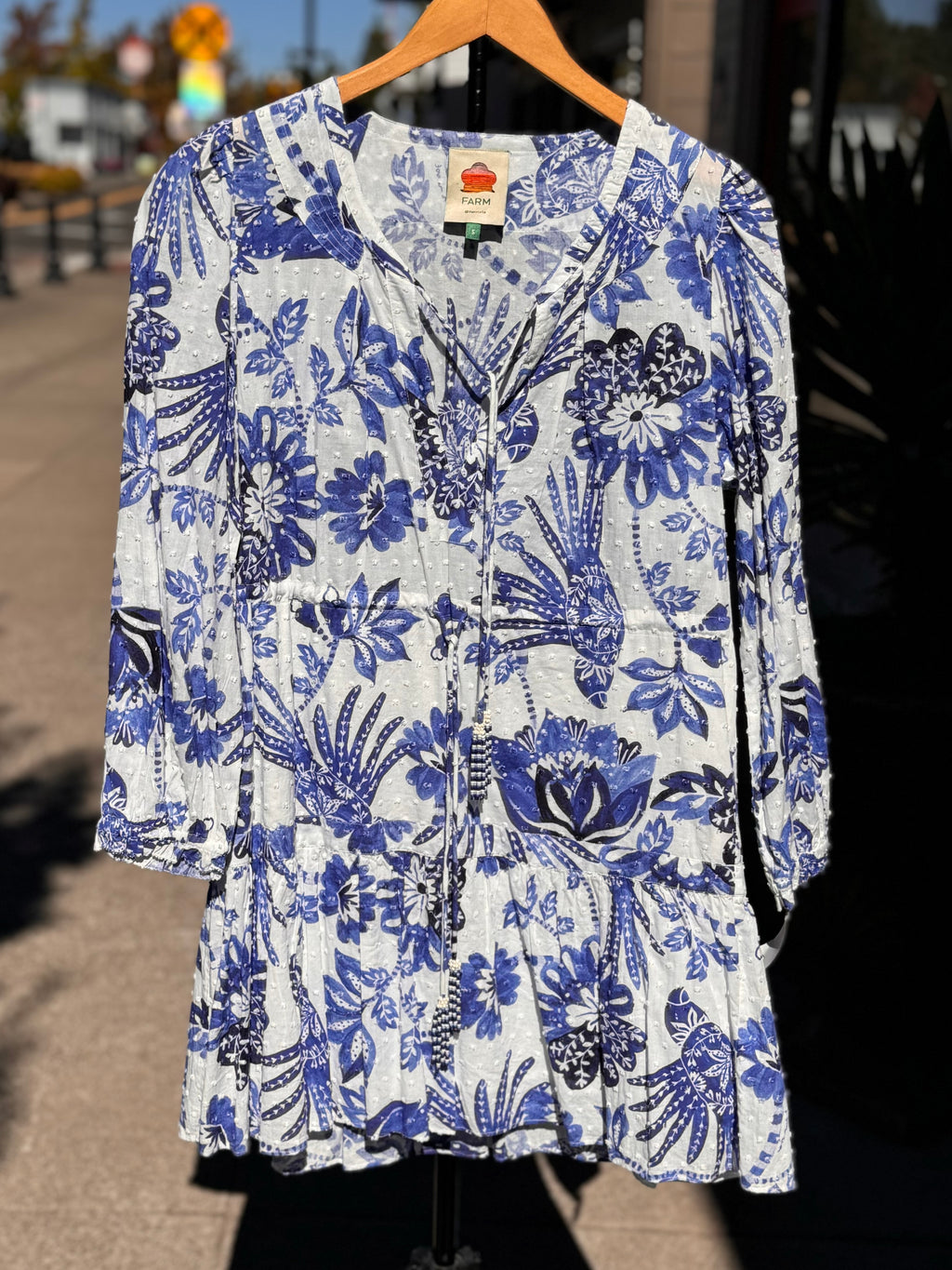 FARM RIO Flowerful Birds Print Cotton Mini Dress Small
