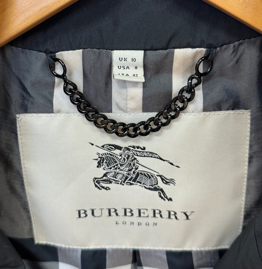 SOLD! BURBERRY London Black Lightweight Trench Coat w/Nova Check Lining Sz. 8