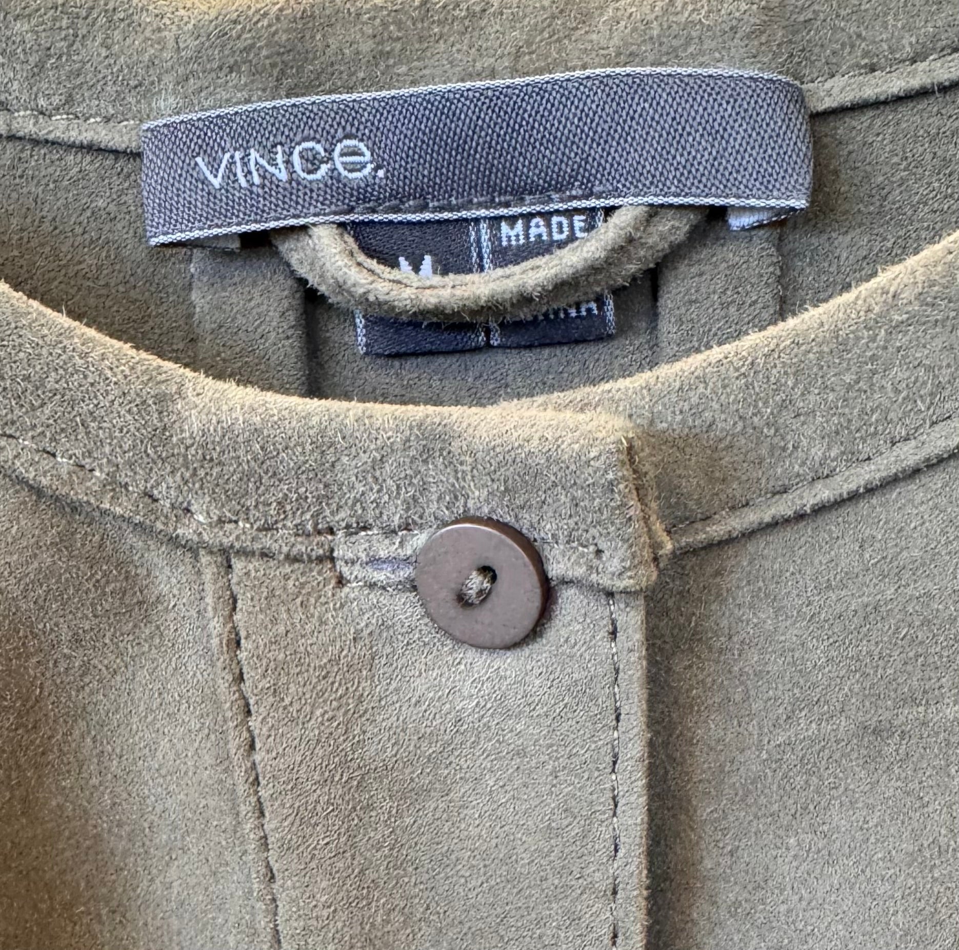 VINCE. 100% Suede V-Neck Shift Button Up Dress - Medium