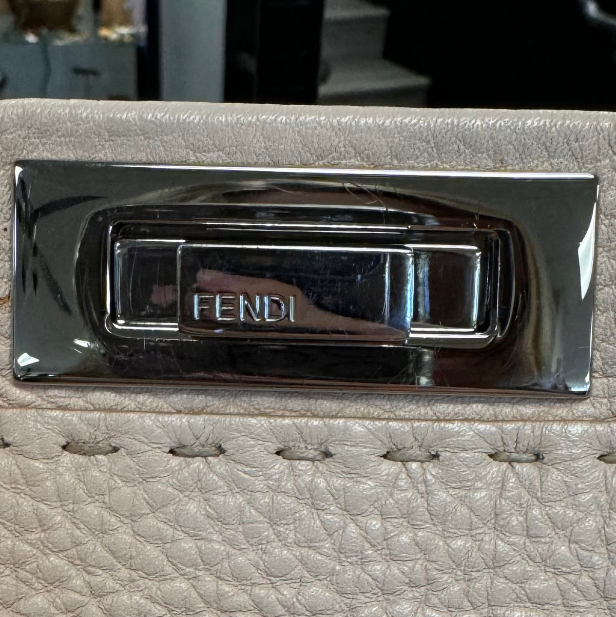 FENDI Selleria Peekaboo Pebbled Leather Satchel w/silver-tone Hardware