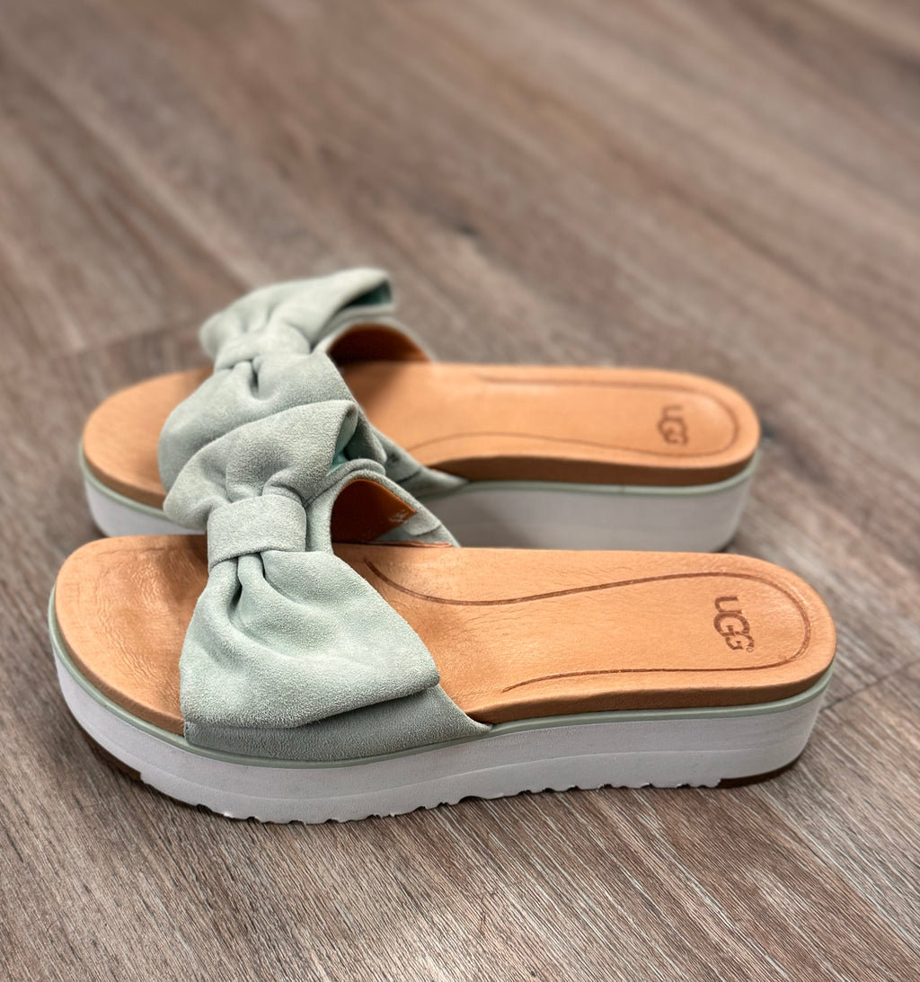 UGG Mint Suede Bow Platform Sandals Slides Sz. 8