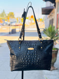 BRAHMIN Croc. Embossed Leather Vintage Y2K Tote Bag