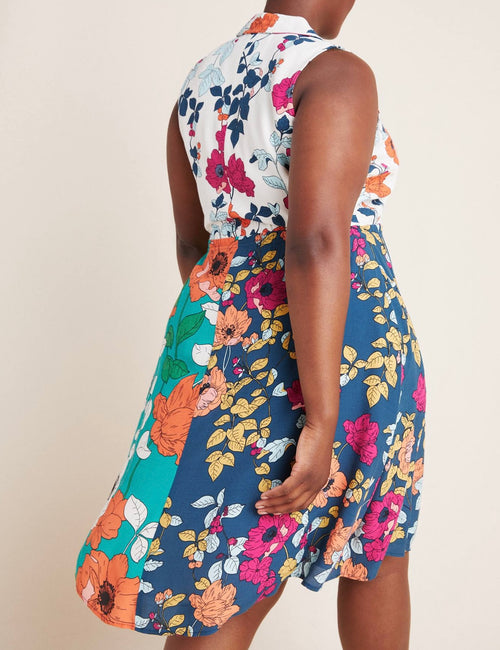 by ANTHROPOLOGIE Cream & Blue Floral Dinah Collared Halter Dress Sz. 16