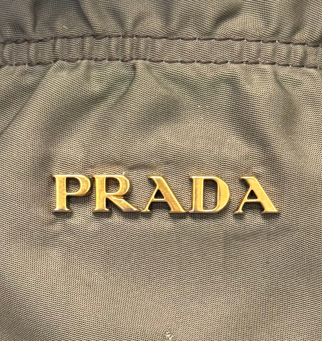 PRADA Green Tessuto Nylon Leather Trim Shoulder Bag