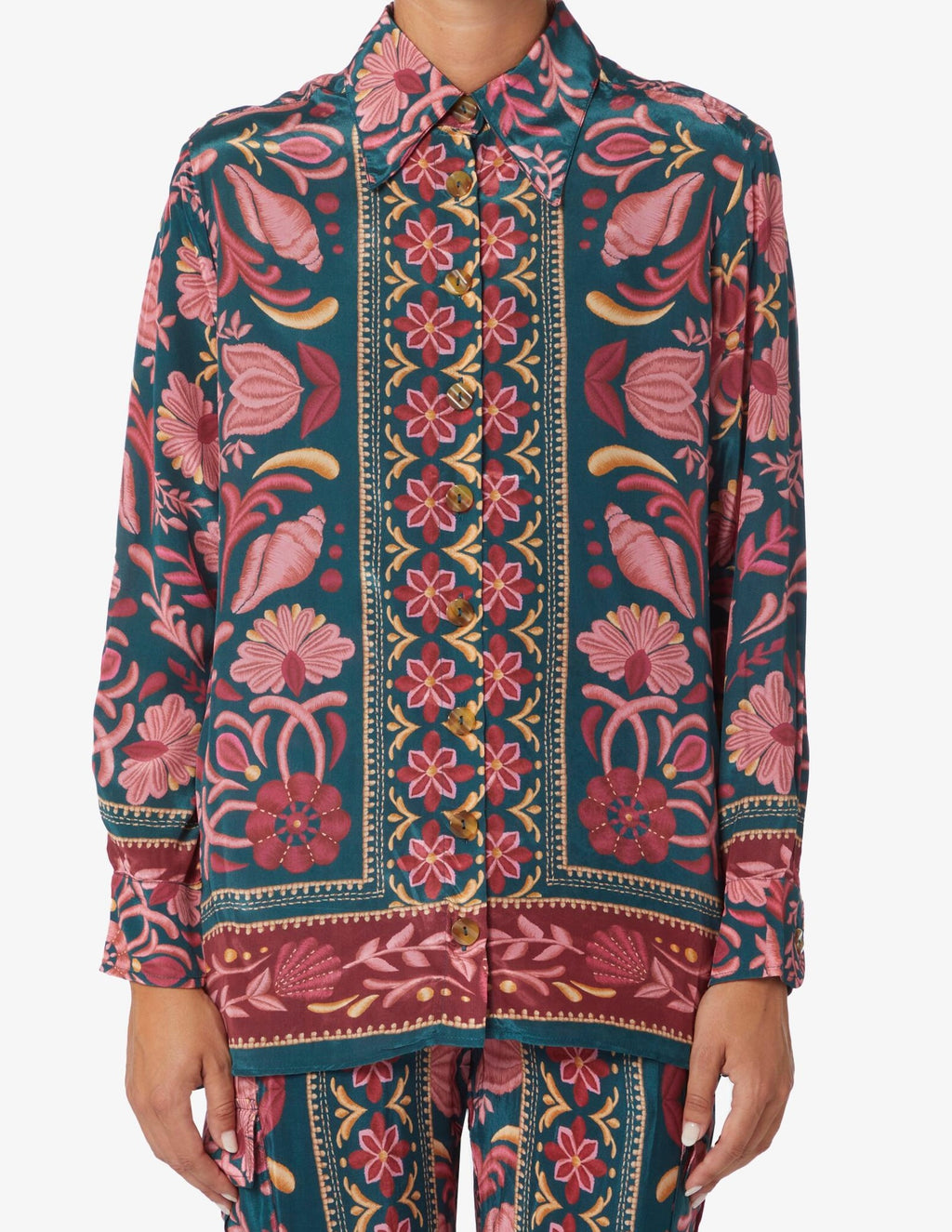 FARM RIO Seashell Tapestry Button Up Top - Medium