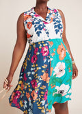by ANTHROPOLOGIE Cream & Blue Floral Dinah Collared Halter Dress Sz. 16
