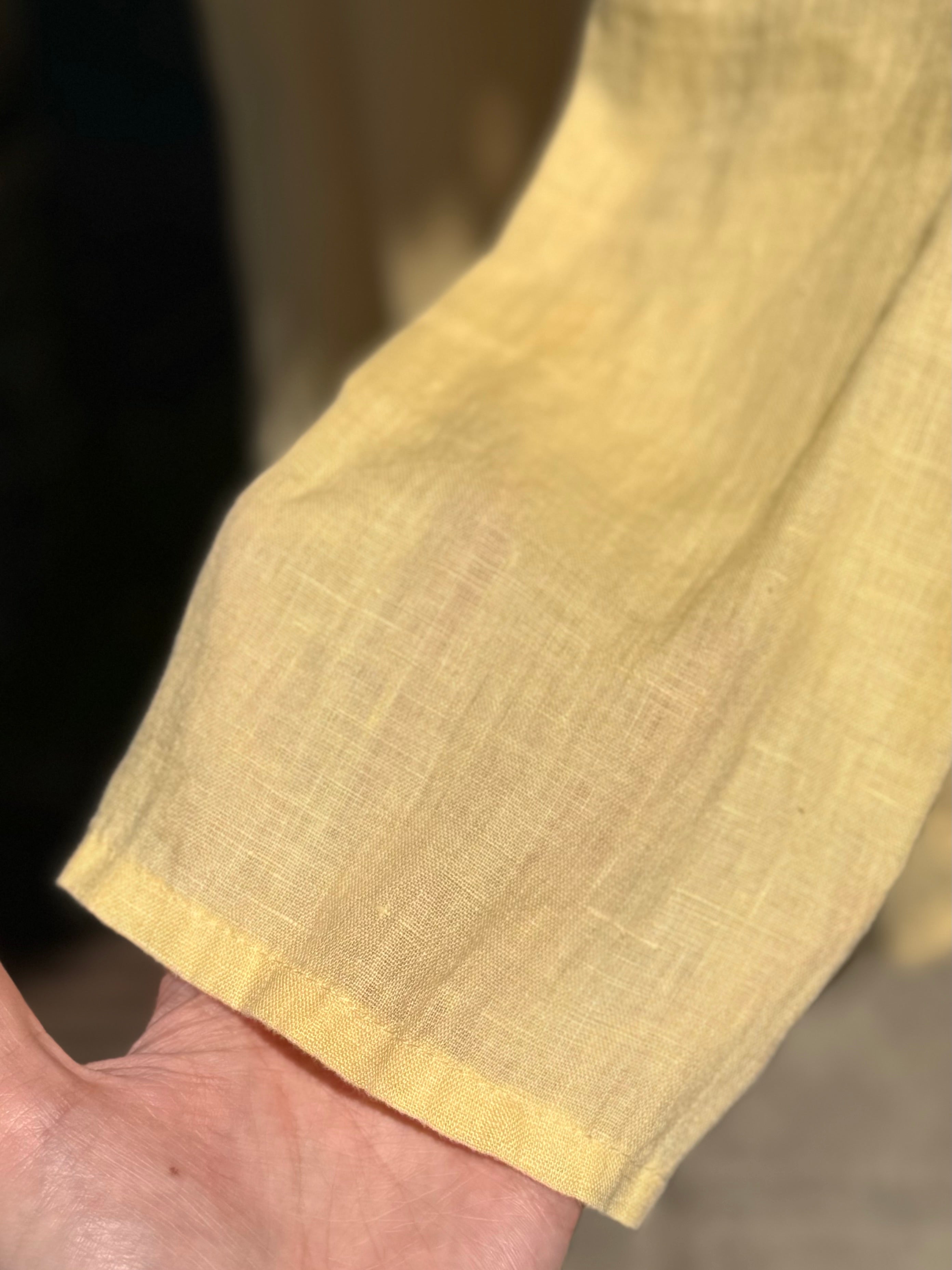 YUVITA Yellow 100% Linen Button Up Long Jacket Medium