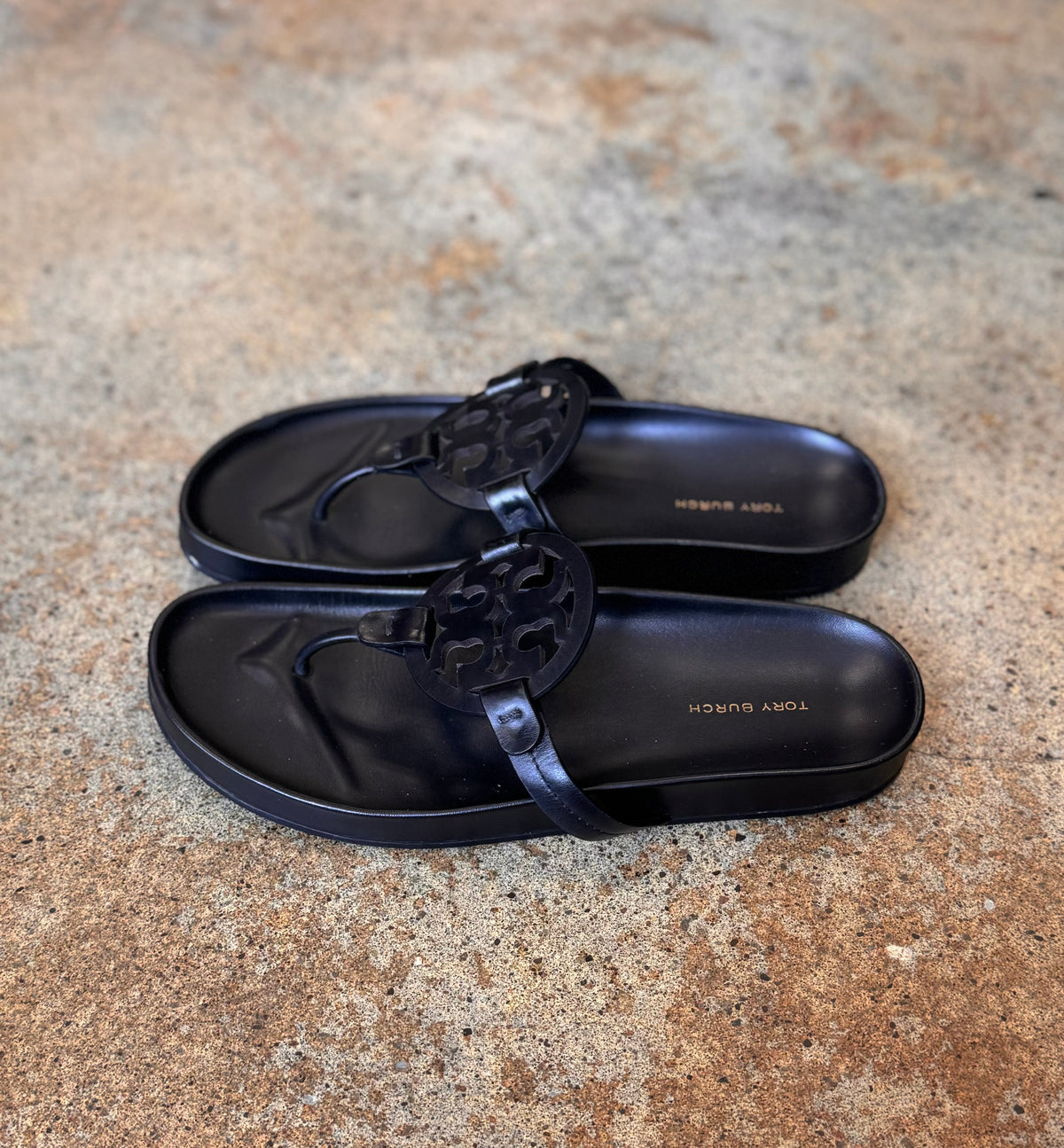 TORY BURCH Black Miller Cloud Thong Sandal Sz. 10