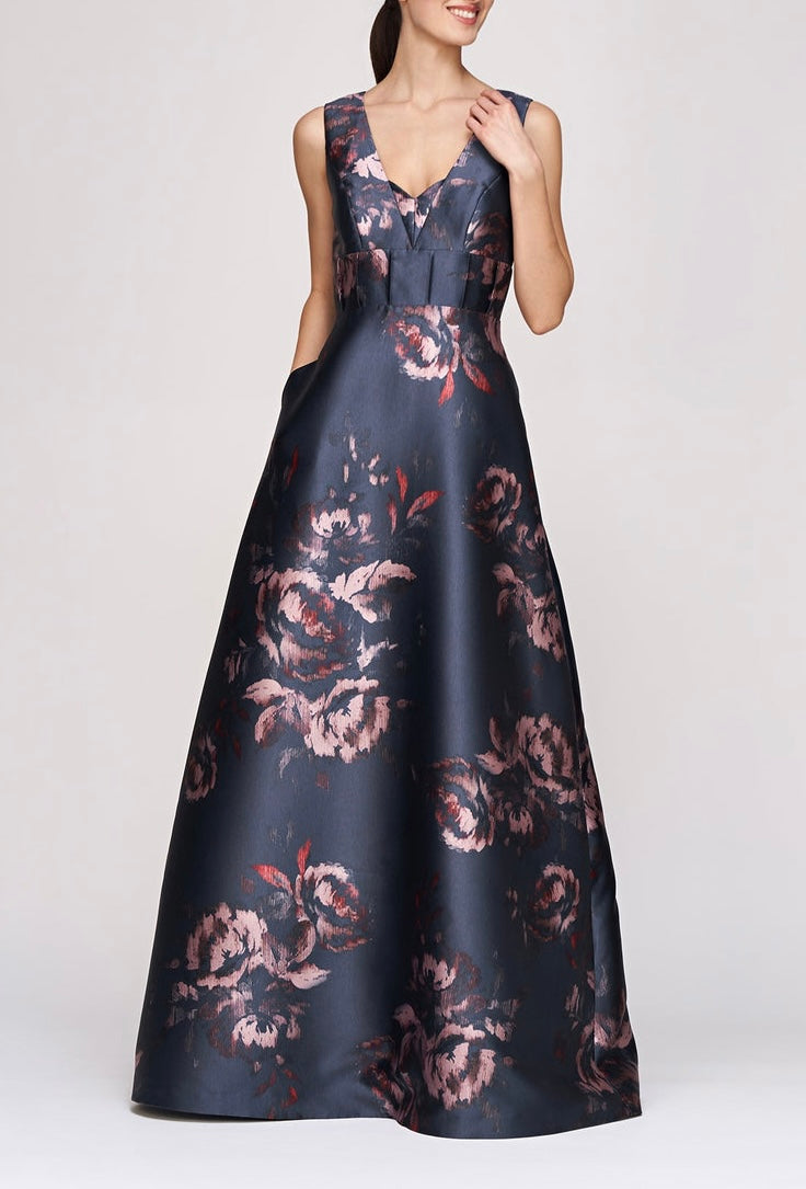 SOLD! KAY UNGER Grey & Pink Maxi Formal Floral Dress (New w/tags) Sz. 8