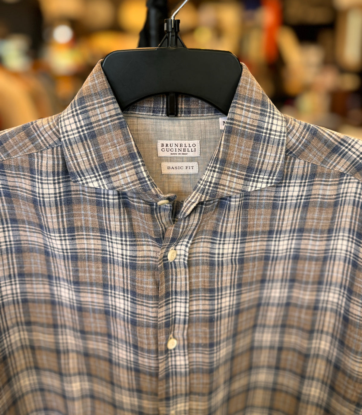 BRUNELLO CUCINELLI Brown Flannel Button Up Linen Shirt Medium