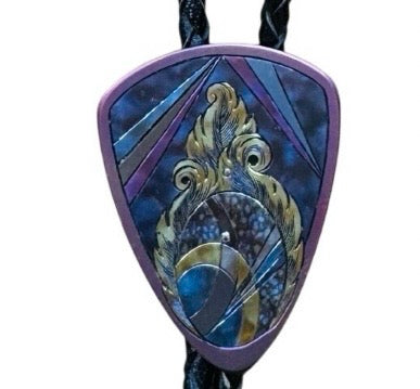 WALKERS ROCKERS Custom Engraved Anodized Patrica Walker Knives Bolo Tie