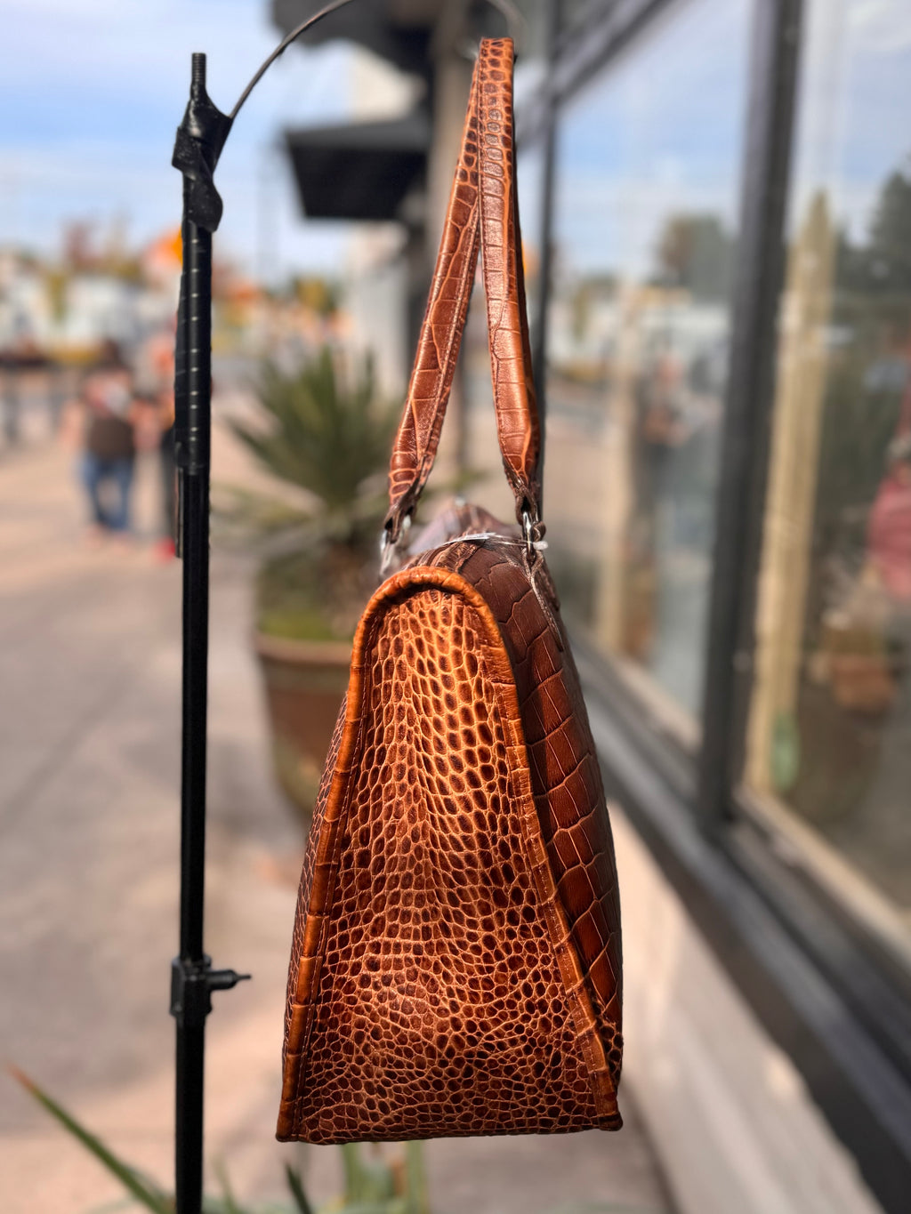 LONGCHAMP Brown Croc Embossed Y2K Vintage Leather Bag