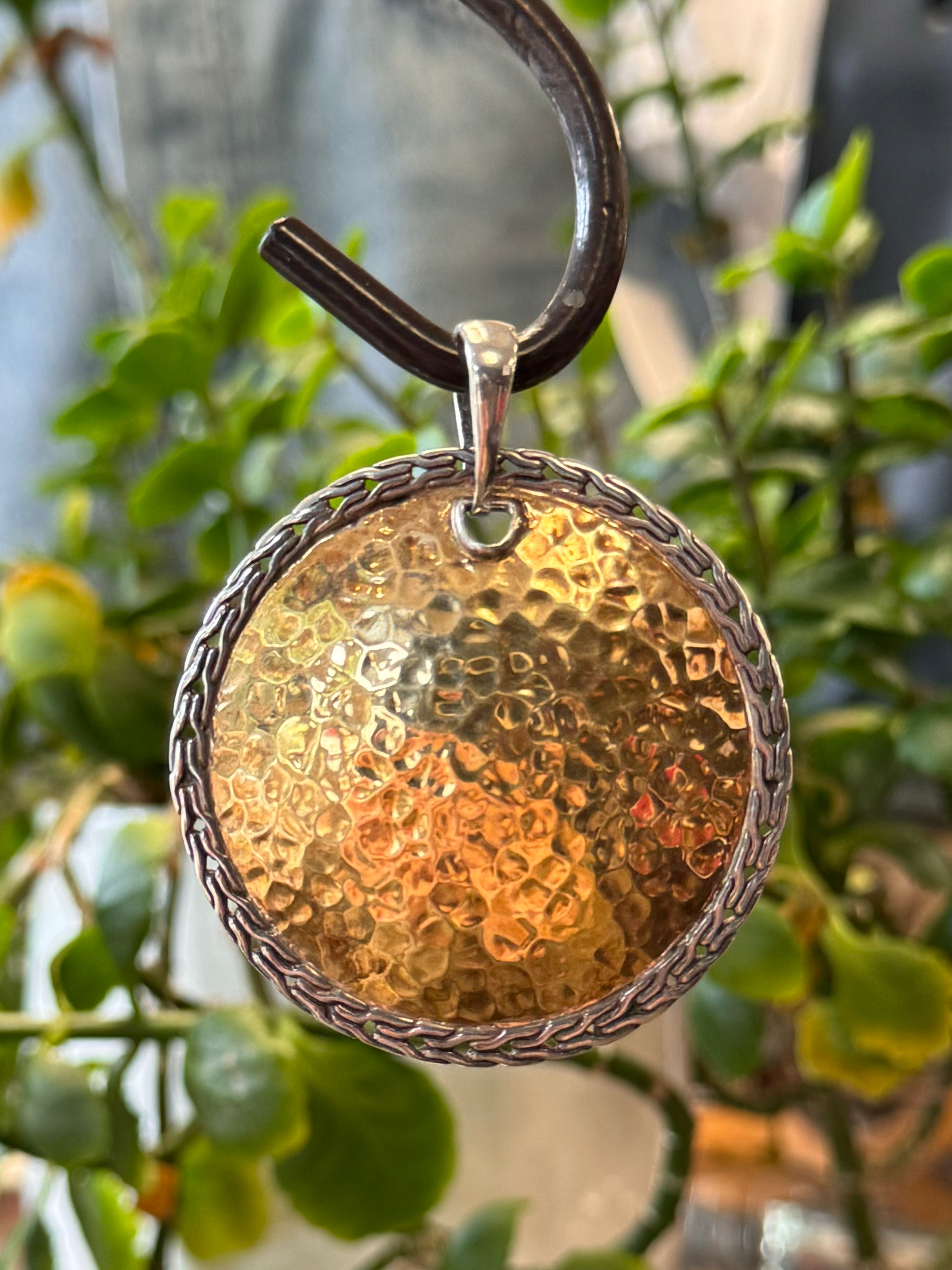 SOLD! JOHN HARDY Sterling Silver & 22k Gold Hammered Disc Pendant