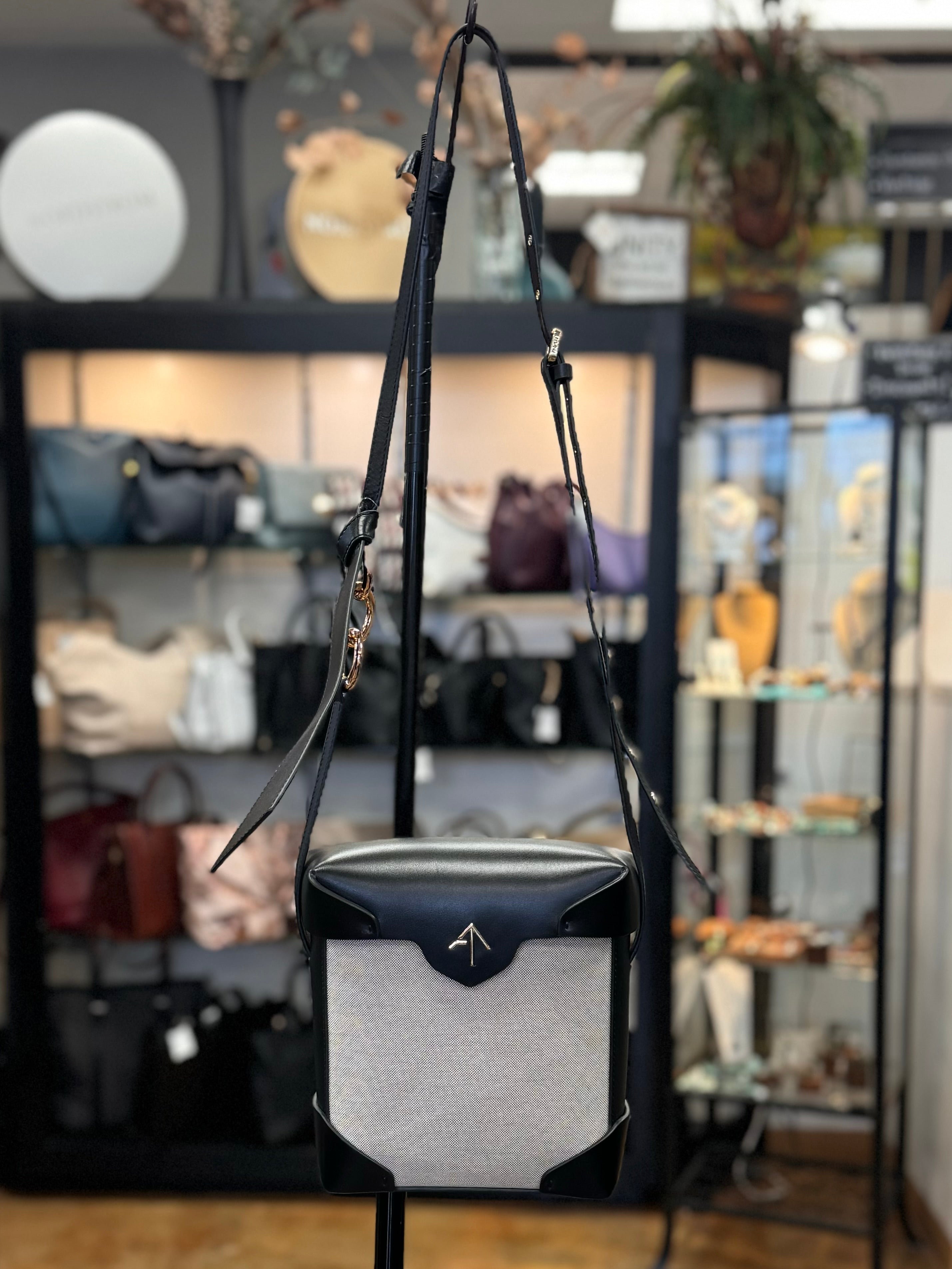 MANU Atelier Black & Cream Canvas & Leather Mini Pristine Bag