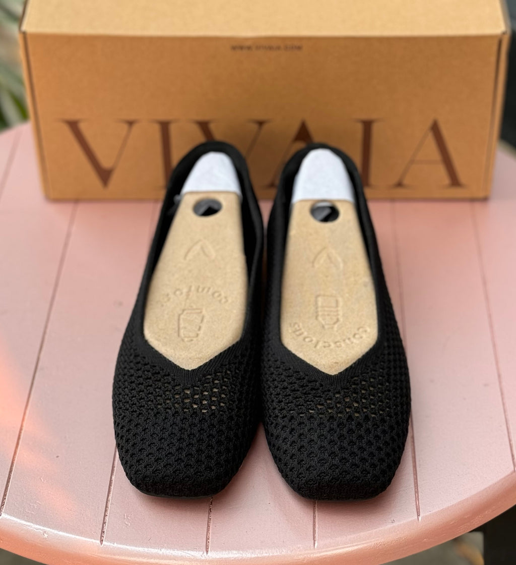 VIVAIA Margot 2.0 Black Mesh Square Toe Ballet Flats Sz. 39 / 8-8.5