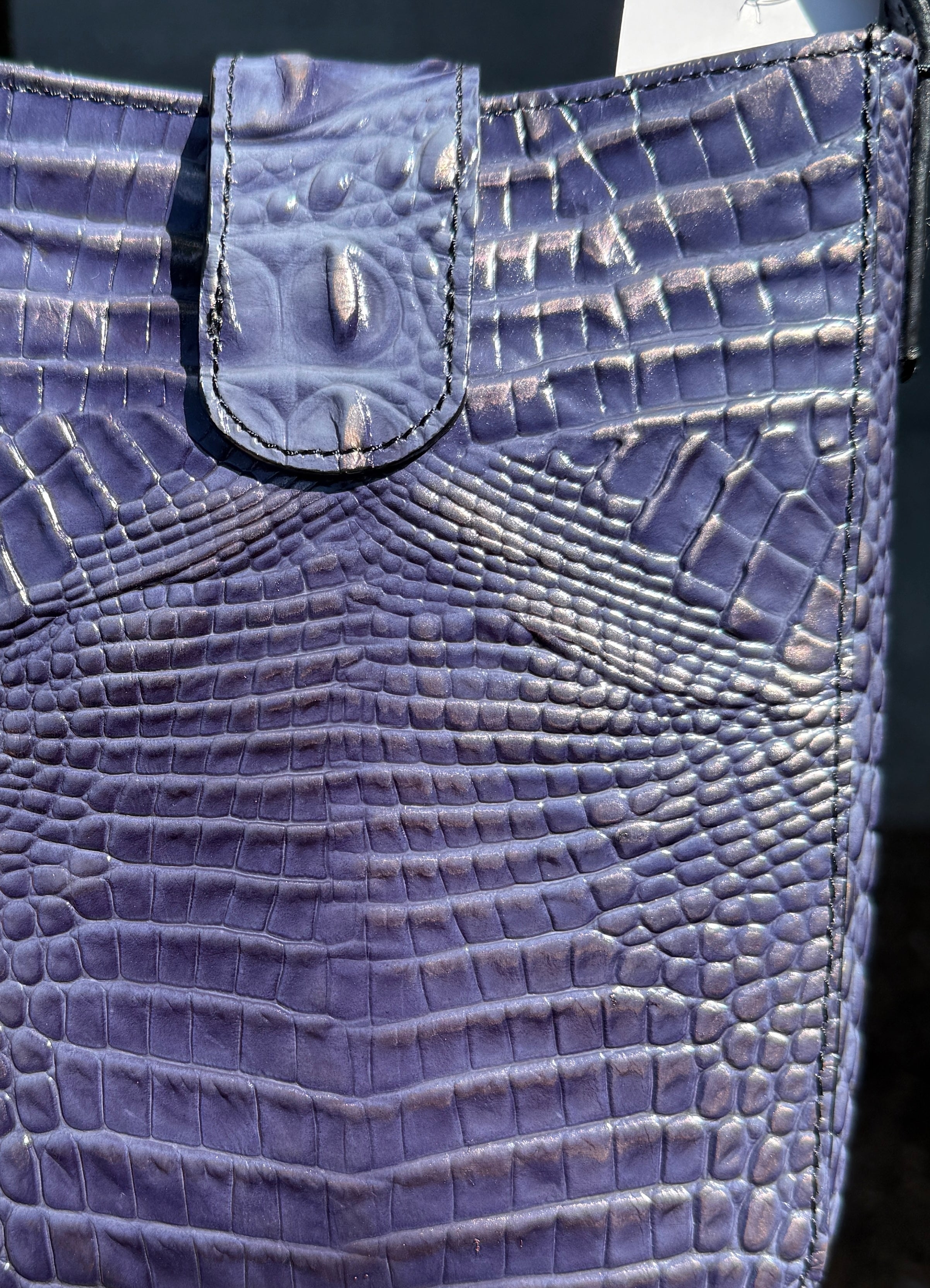 BRAHMIN Blue Marley Croc Embossed Leather Bag
