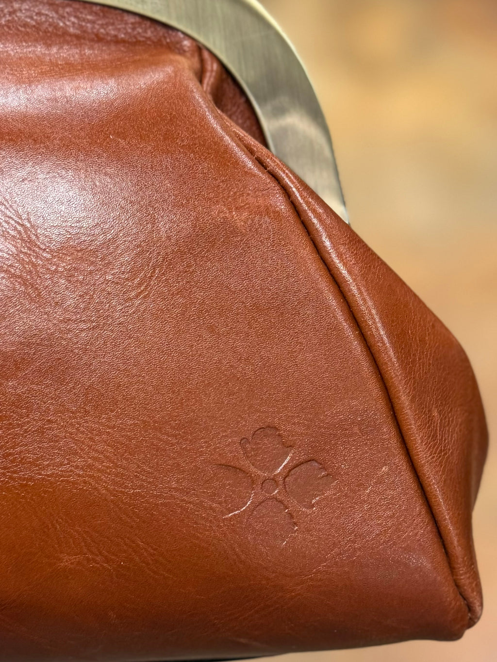 Patricia Nash Brown Leather Kiss Lock Crossbody Bag