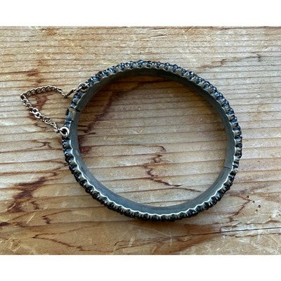 Antique Bohemian Rose Cut Garnet Five Row Bangle Bracelet w/12K Gold Chain